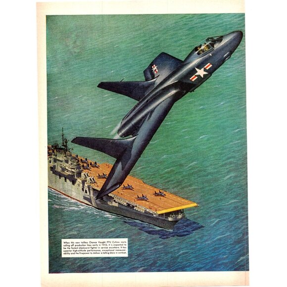 1951 United Aircraft Chance Vought F7U Cutlass 2pg Vintage Print Ad 50s Wall Art - Picture 1 of 4
